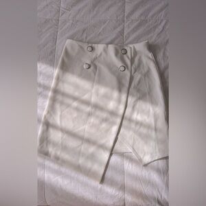 White Mini Pencil Skirt with Asymmetrical Slit for Work
